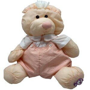 Vintage 1986 Fisher Price 16 inch Puffalump Bear Cub 8006 Peach Romper Plush